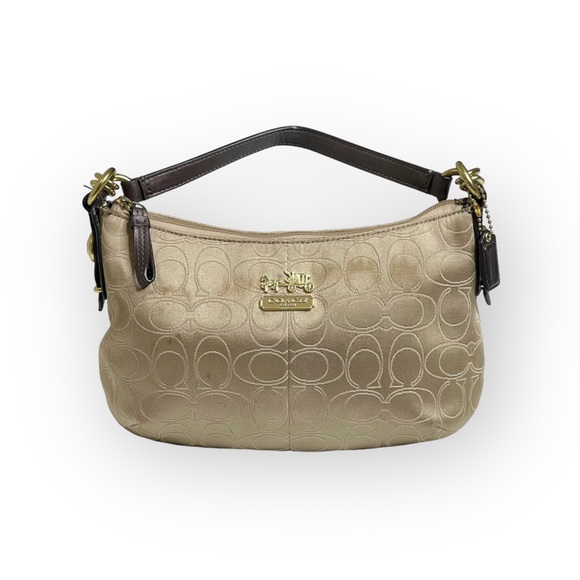 Coach ♕ Mia Lurex Signature C Top Handle Pouch Hobo Bag Handbag ♕ Light Khaki ♕ - Picture 2 of 16
